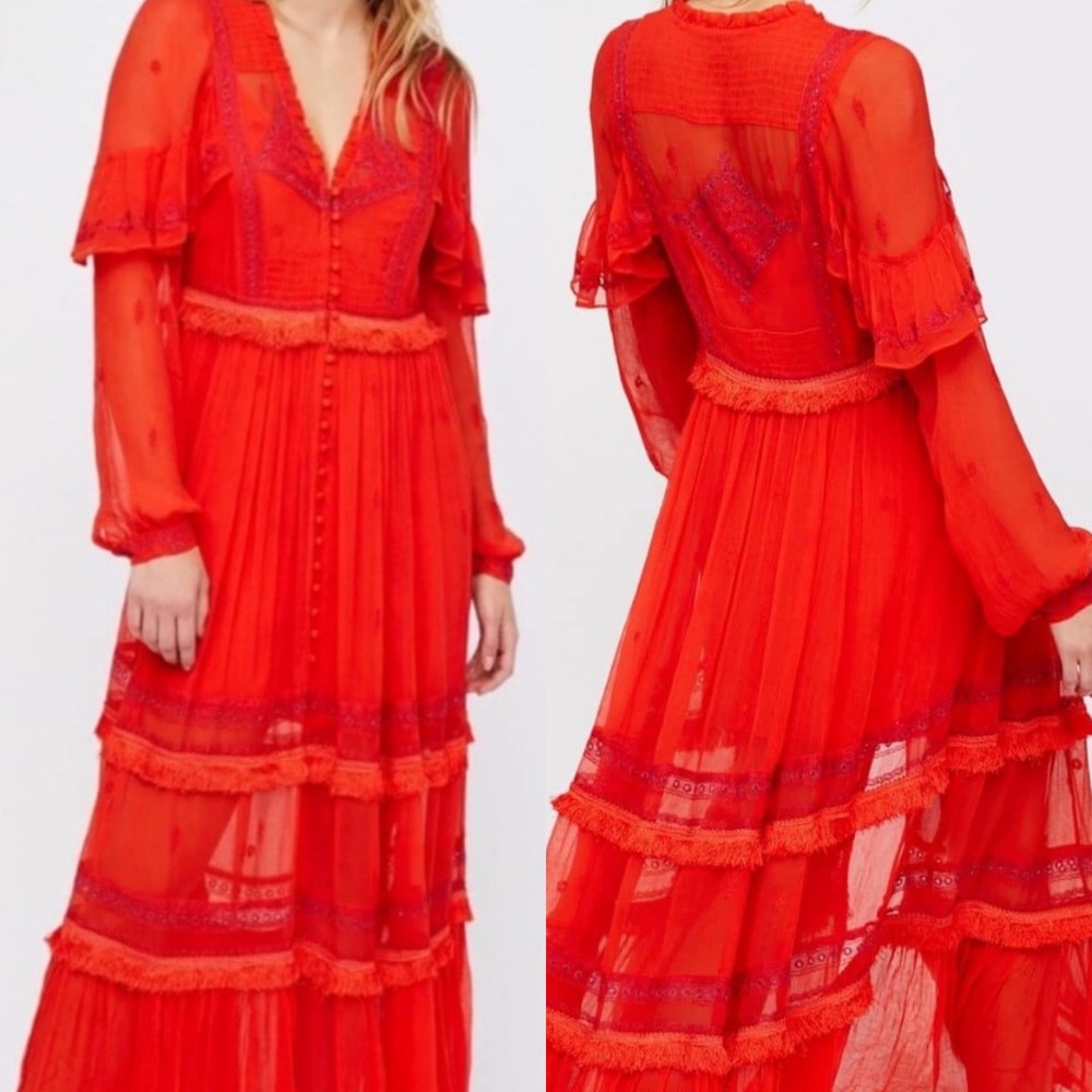 Free People Lace Embroidered Sheer Maxi Dress New Romantics